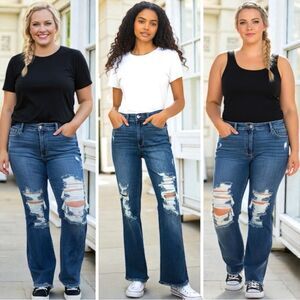 Judy Blue Mid Rise Dark Wash Distressed Raw Hem Dad Jeans – NWT